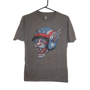 Way To Celebrate‎ Graphic Tee Mens Small Grey Excellent Tiger Patriotic Helmet